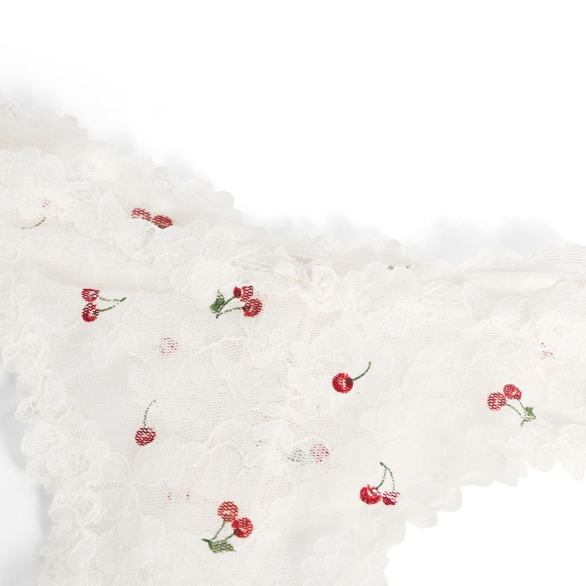 SKIMS Women's Stretch Lace Dipped Thong in Ivory Cherry Print