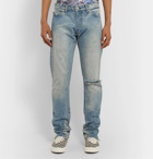 Rhude - Slim-Fit Distressed Paint-Splattered Denim Jeans - Blue