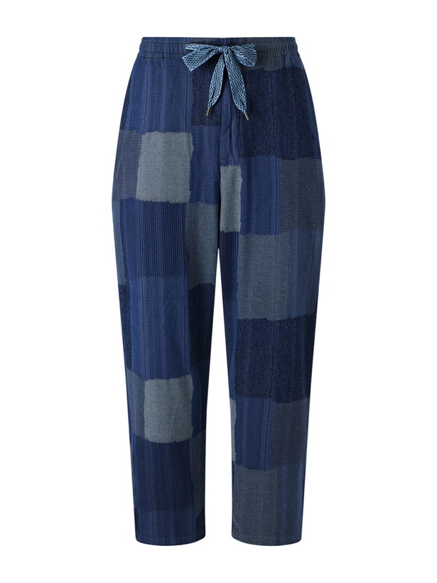 Photo: KAPITAL - Tugihagi Straight-Leg Patchwork Cotton Drawstring Trousers - Blue