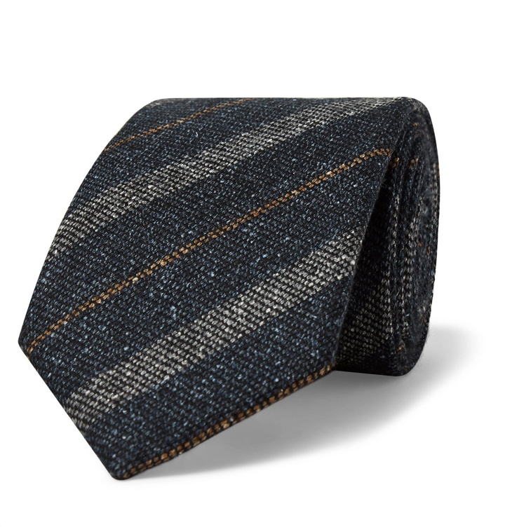 Photo: Kingsman - Drake's 8cm Striped Slub Wool and Silk-Blend Tie - Blue
