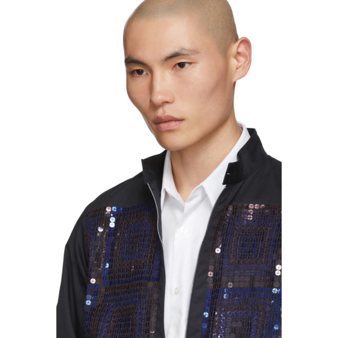 Dries Van Noten: Blue & White Sequinned Bomber Jacket