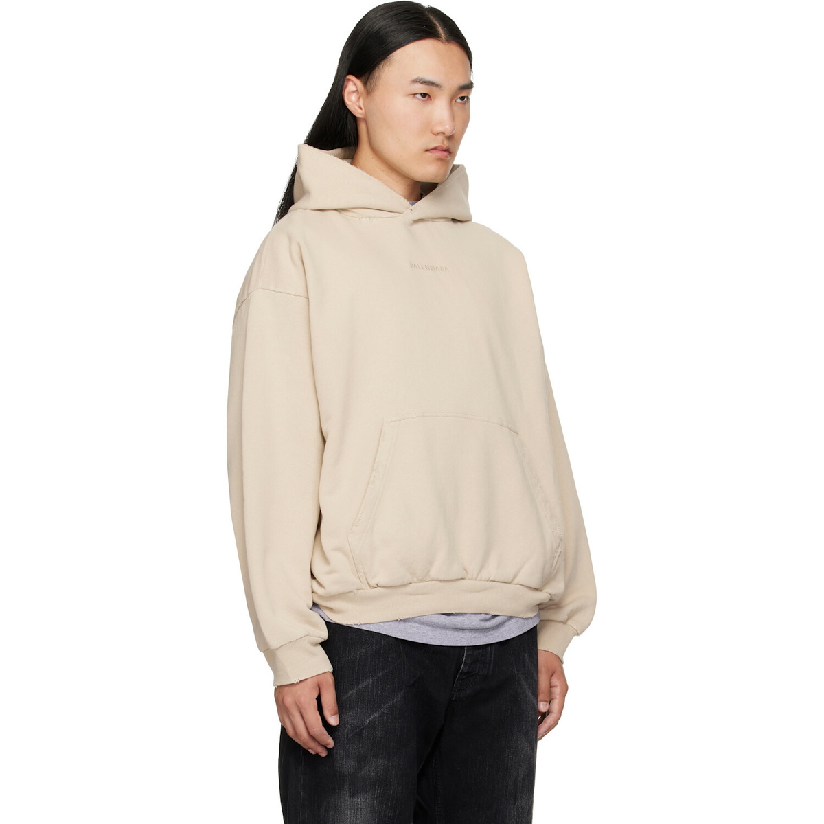 Balenciaga Beige Distressed Hoodie