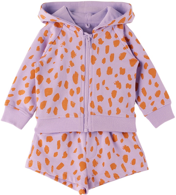 Photo: Stella McCartney Baby Purple & Orange Neon Leopard Hoodie & Shorts Set