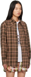 Collina Strada Brown & Pink Plaid Bat Button Up Shirt