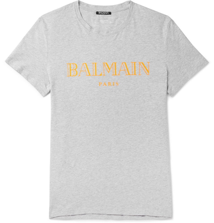 Photo: Balmain - Slim-Fit Logo-Print Mélange Cotton-Jersey T-Shirt - Men - Gray