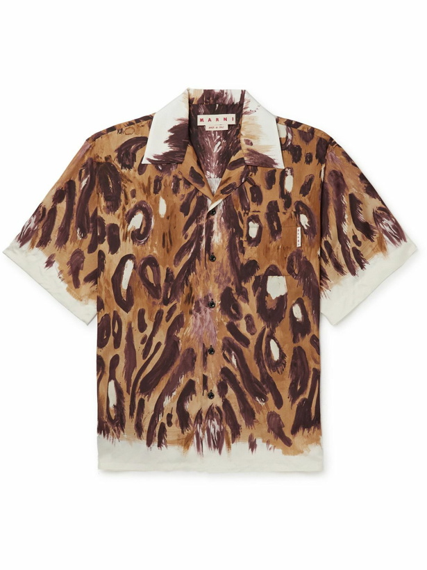 Photo: Marni - Convertible-Collar Leopard-Print Satin Shirt - Brown