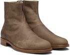 Common Projects Taupe Waxed Leather Zipper Boots