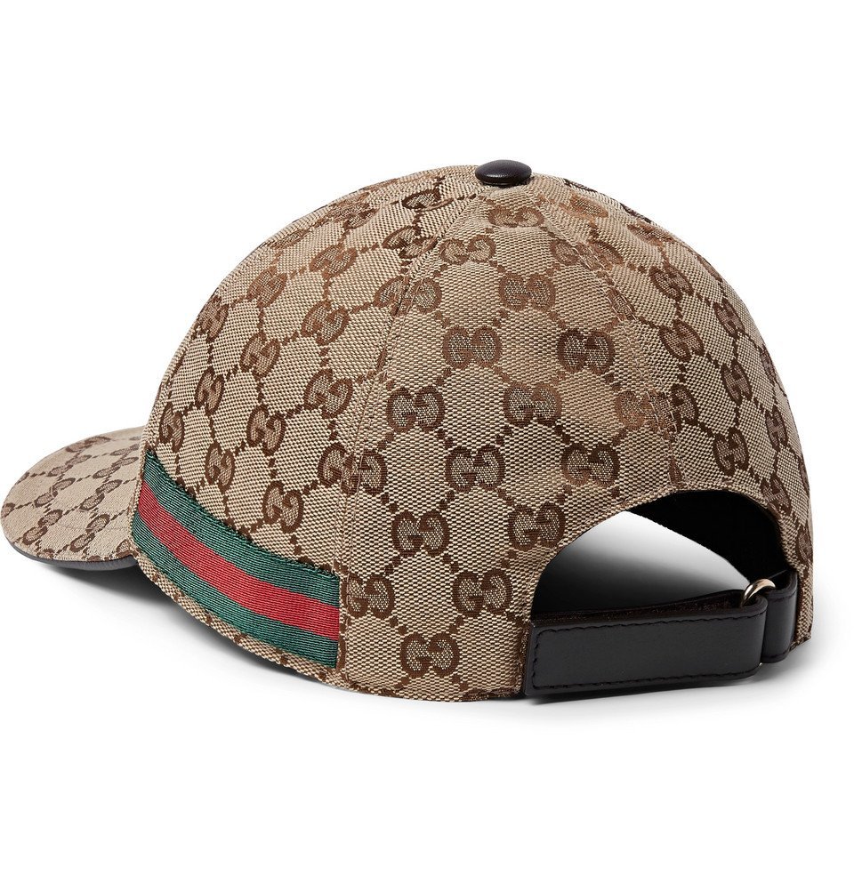 Gucci - Webbing-Trimmed Monogrammed Canvas Baseball Cap - Men - Beige
