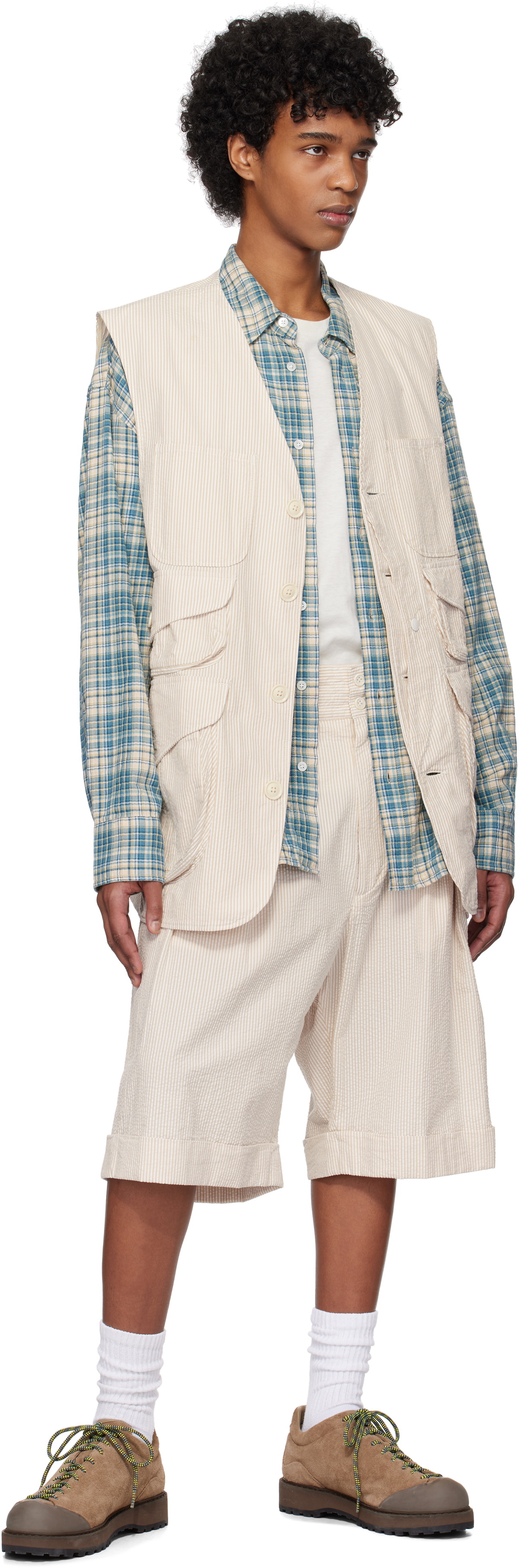 Engineered Garments Beige & White Gurkha Shorts