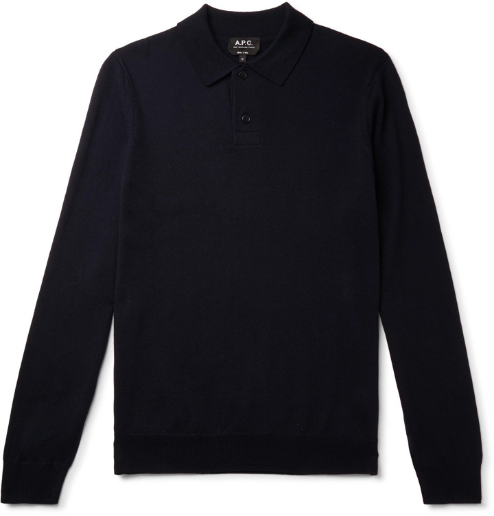 Photo: A.P.C. - Jerry Merino Wool Polo Shirt - Blue