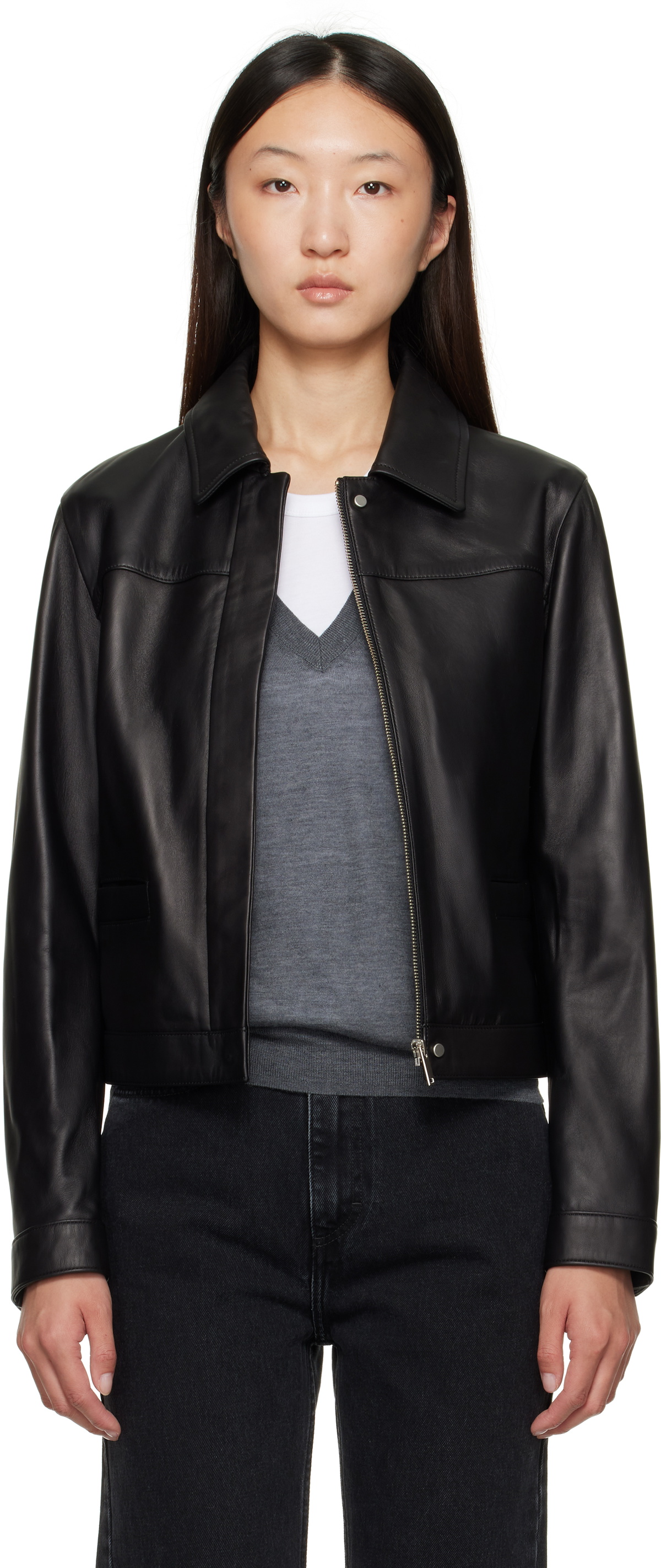Loulou de Saison Black Ascot Leather Jacket