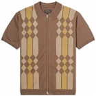 Beams Plus Men's Zip Stripe Knit Polo Shirt in Brown