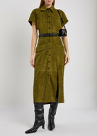 Skiim Liza Belted Suede Midi Shirt Dress Green