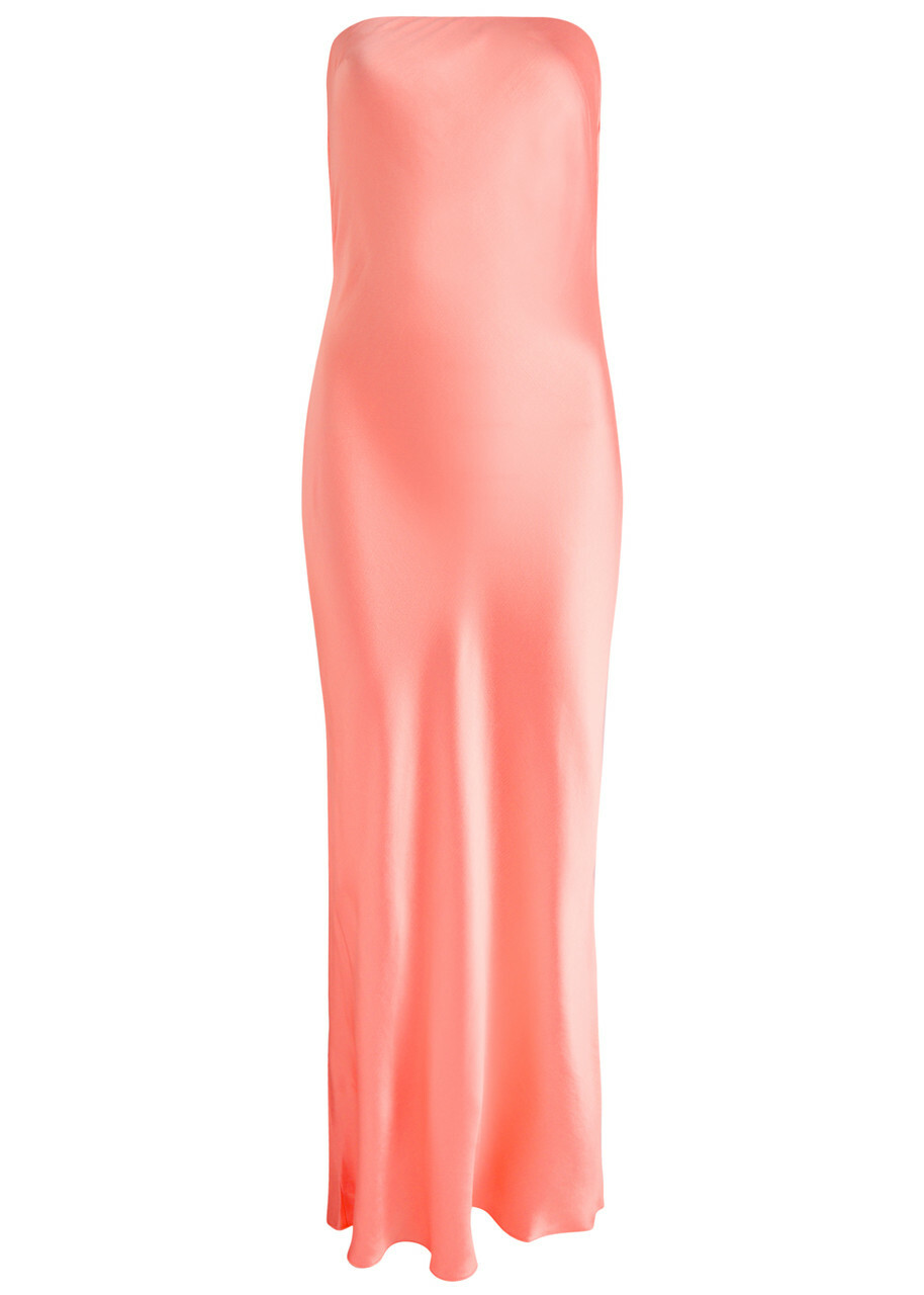 Bec & Bridge Moon Dance Strapless Satin Maxi Dress Coral