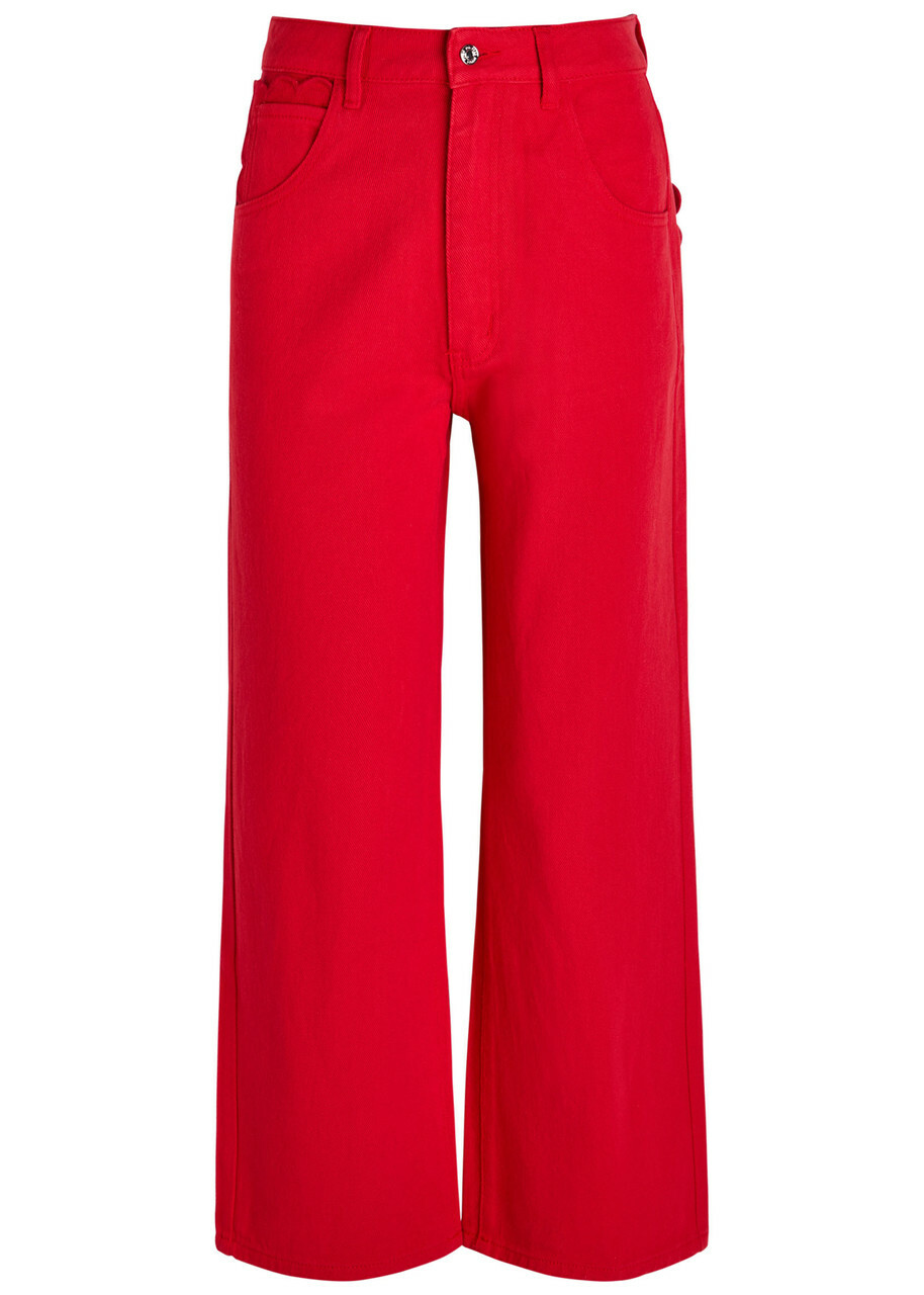Never Fully Dressed Scallop Cropped Wide-leg Jeans Red