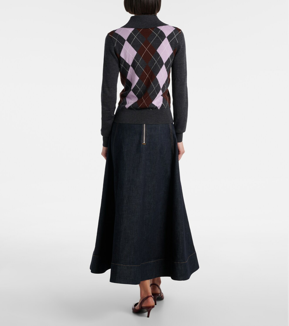 Self-Portrait Argyle wool polo sweater
