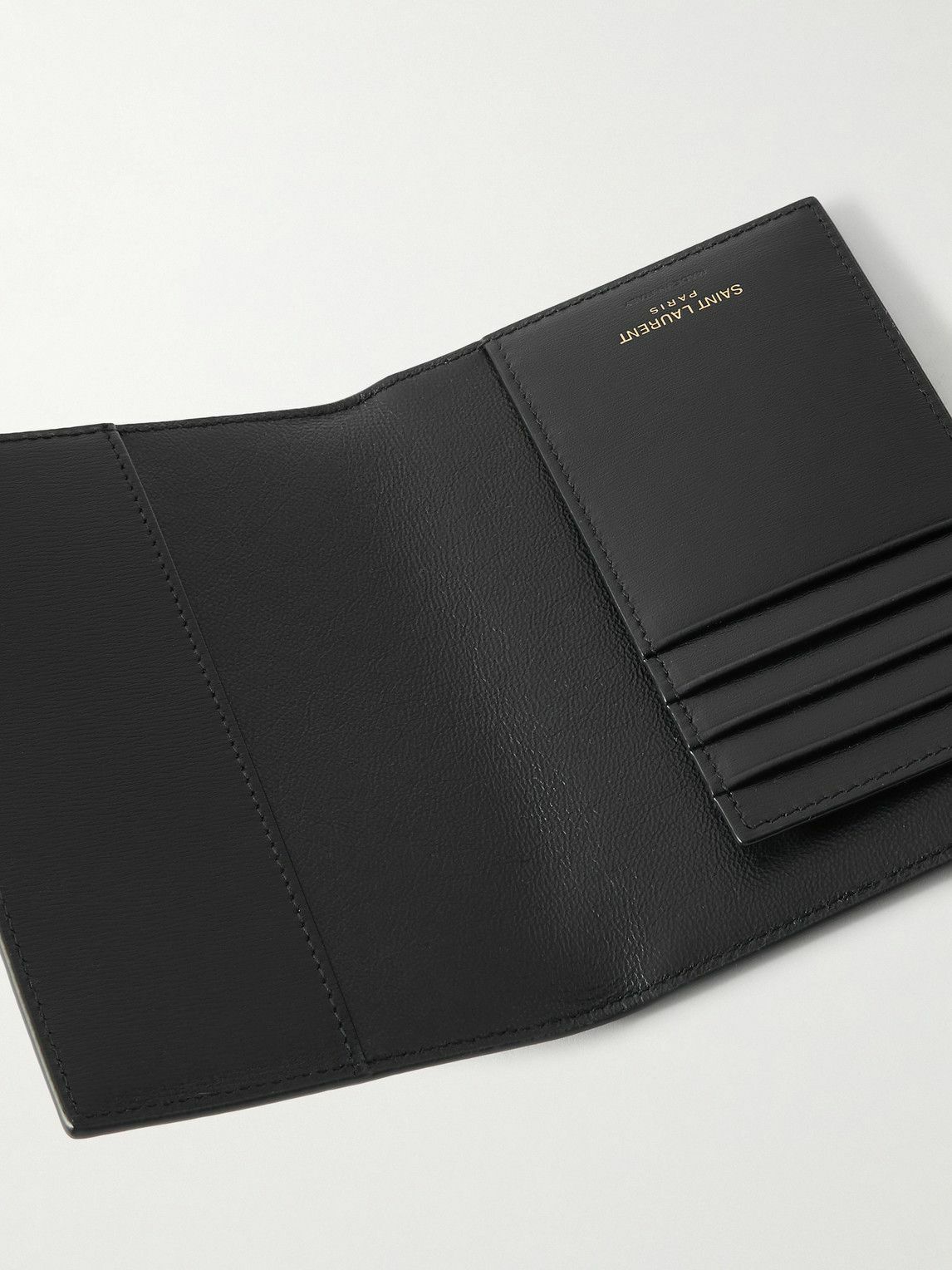 SAINT LAURENT - Cassandre Logo-Embellished Glossed-Leather Passport Cover