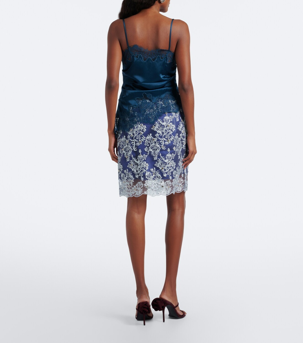 Jacques Wei Embellished leather-trimmed lace miniskirt