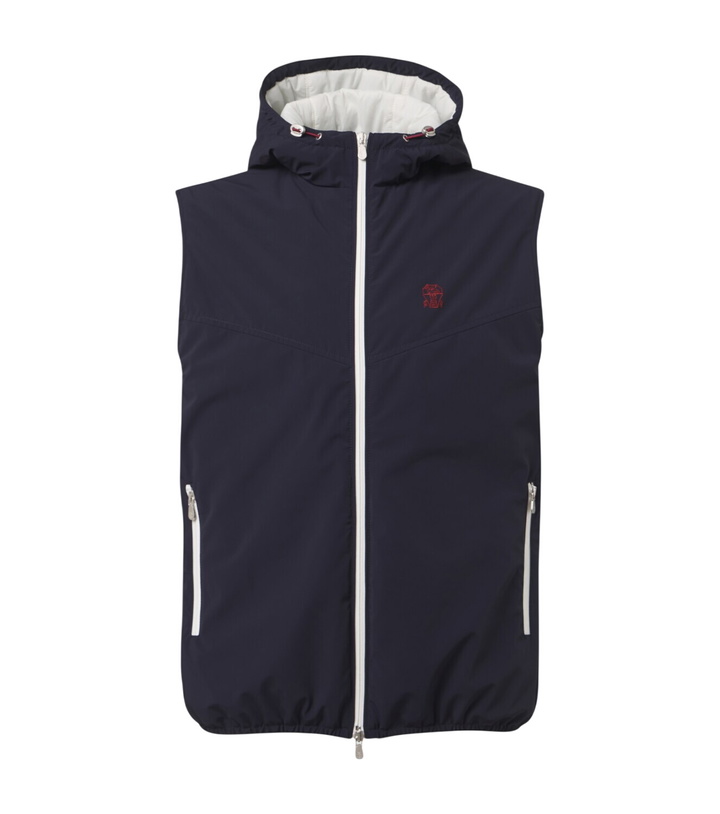Photo: Brunello Cucinelli Logo nylon hooded vest