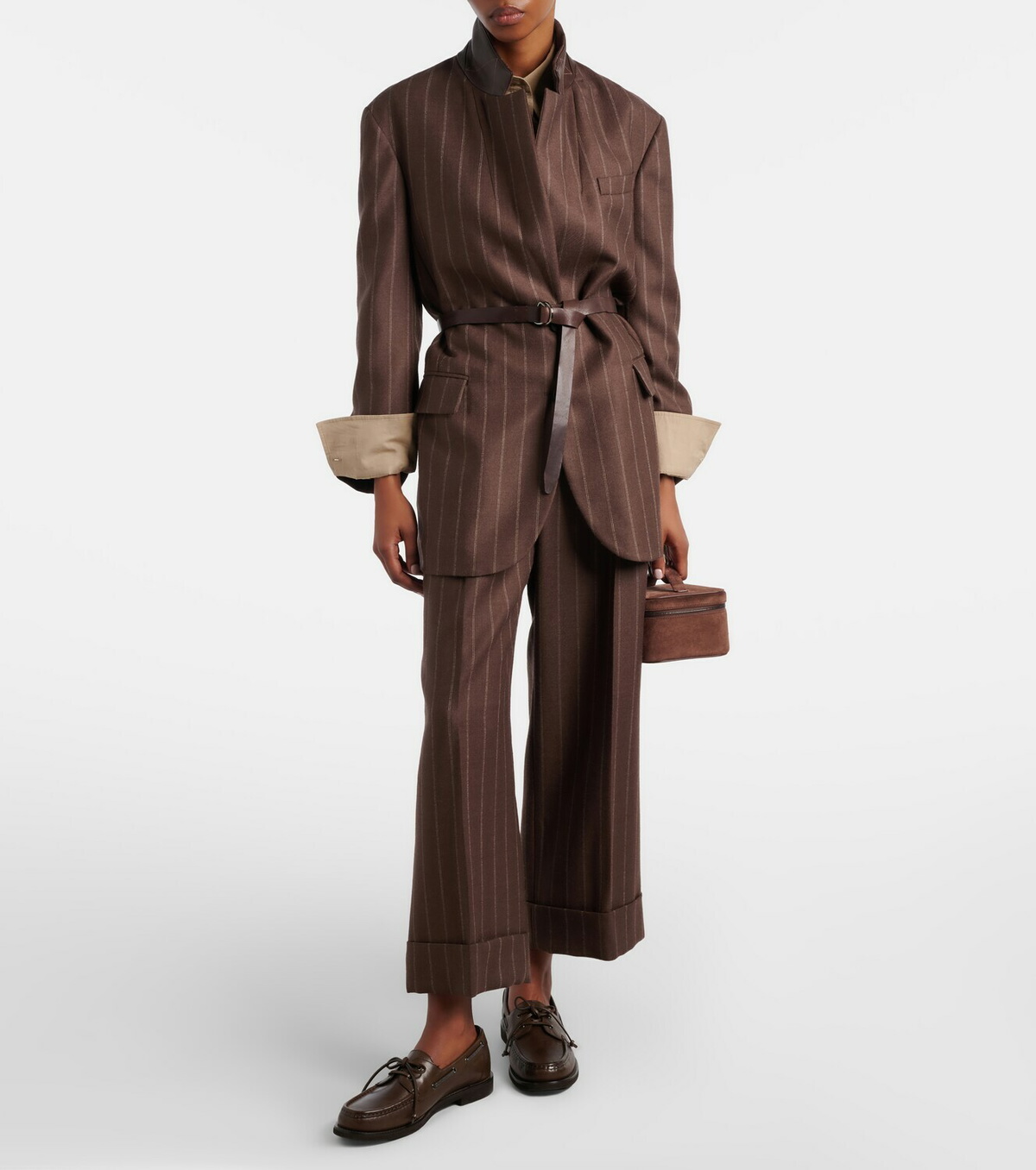 Brunello Cucinelli Chalk stripe wool cropped flared pants