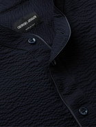 Giorgio Armani - Grandad-Collar Cotton-Seersucker Shirt - Blue