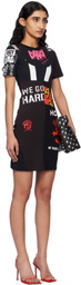 Marine Serre Black Upcycled Graphic T-shirts Minidress