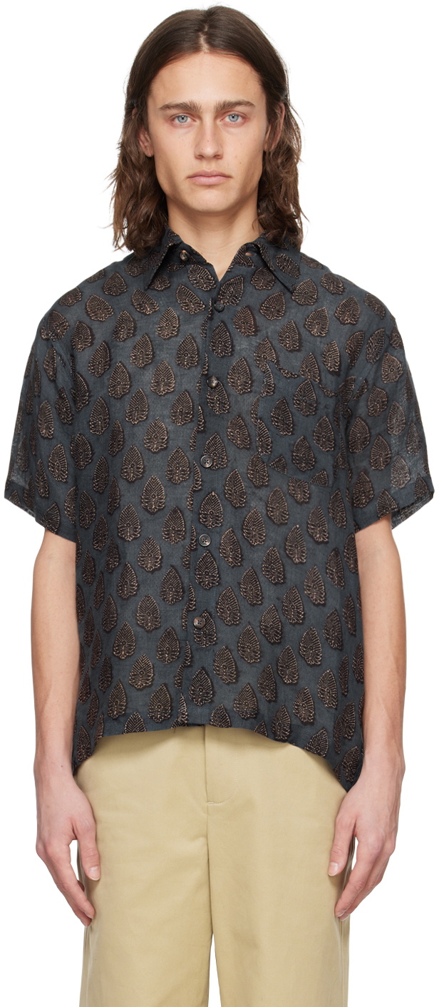 Kartik Research Navy & Black Graphic Shirt Kartik Research