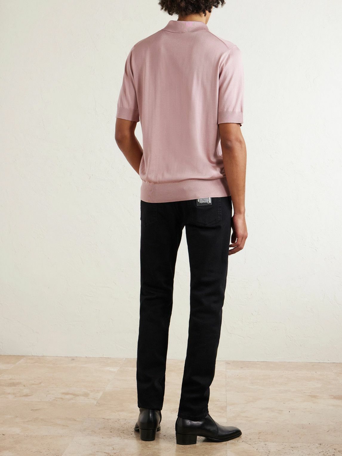 Dolce&Gabbana - Logo-Embroidered Silk Polo Shirt - Pink