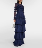 Costarellos Frill-trimmed tiered lace gown