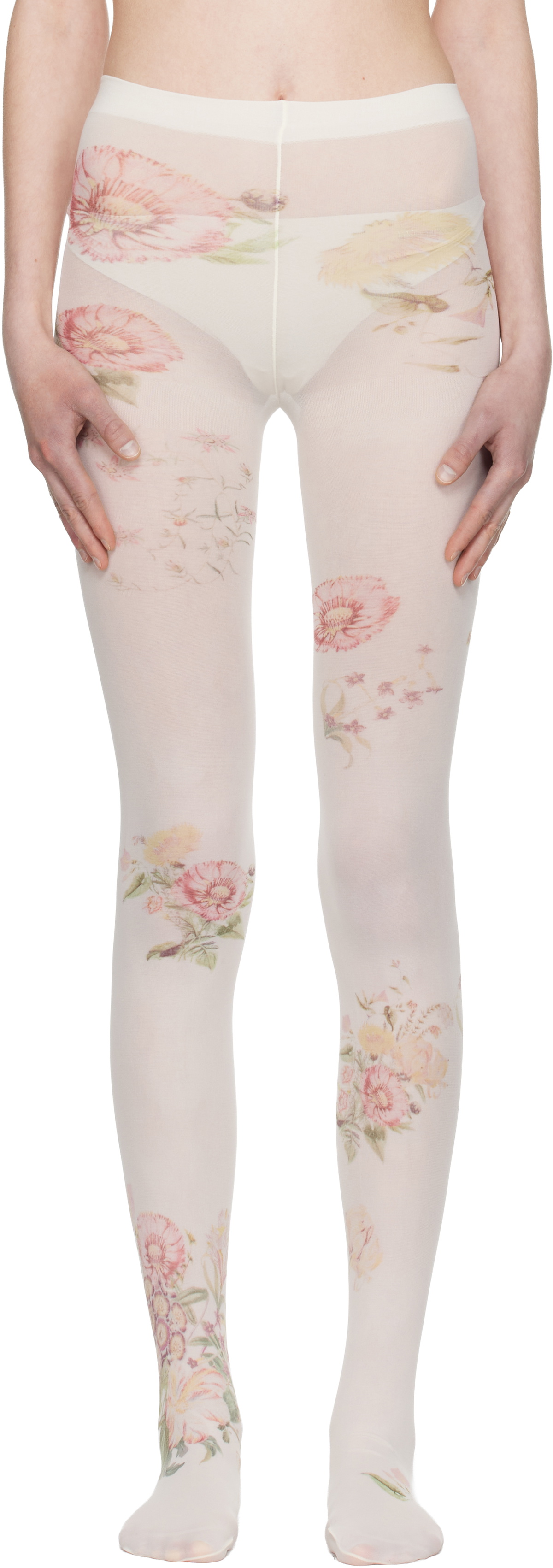 OPEN YY Off-White Floral Tights