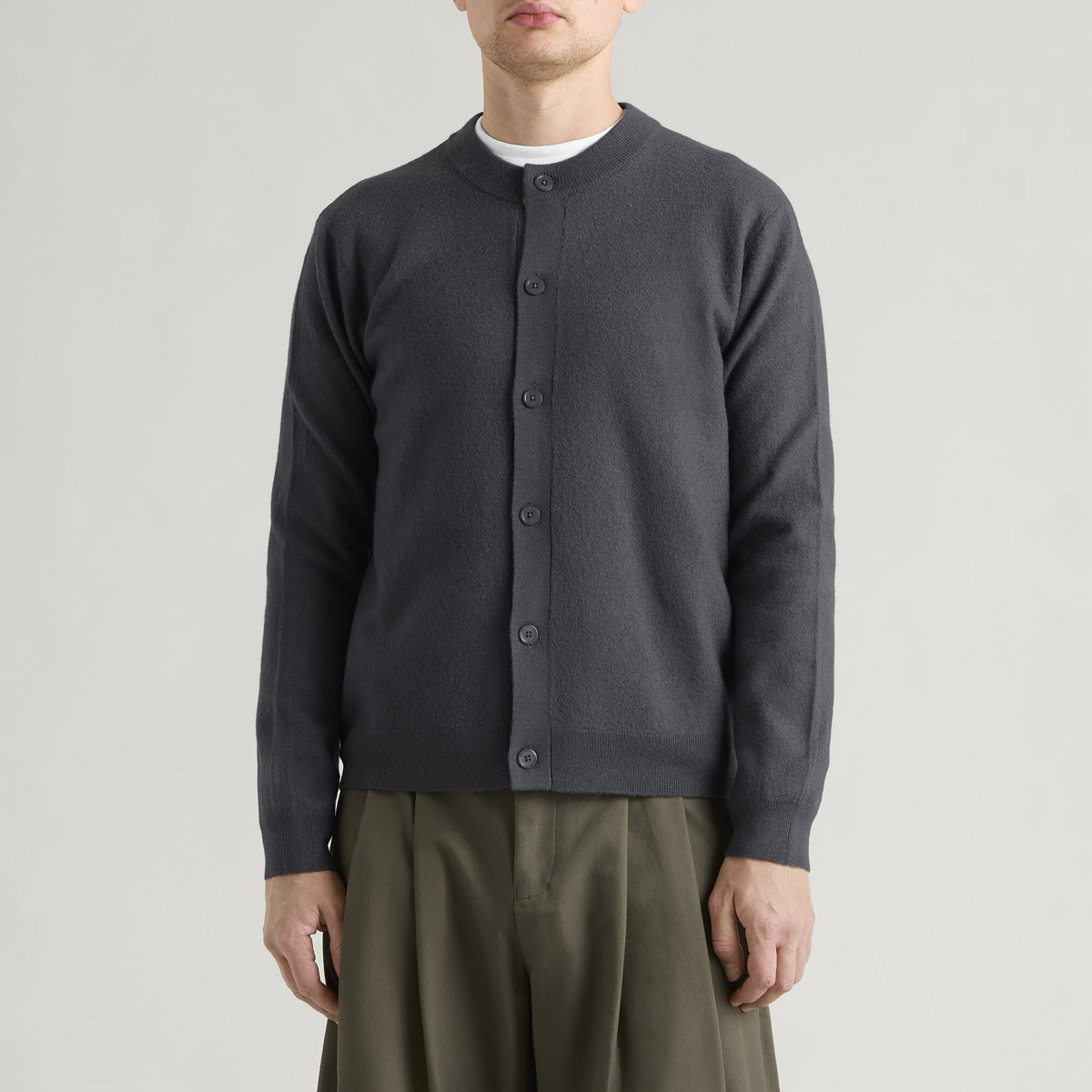 NN07 Men's Jasper Boiled Wool Crew Cardigan in Charcoal Mist