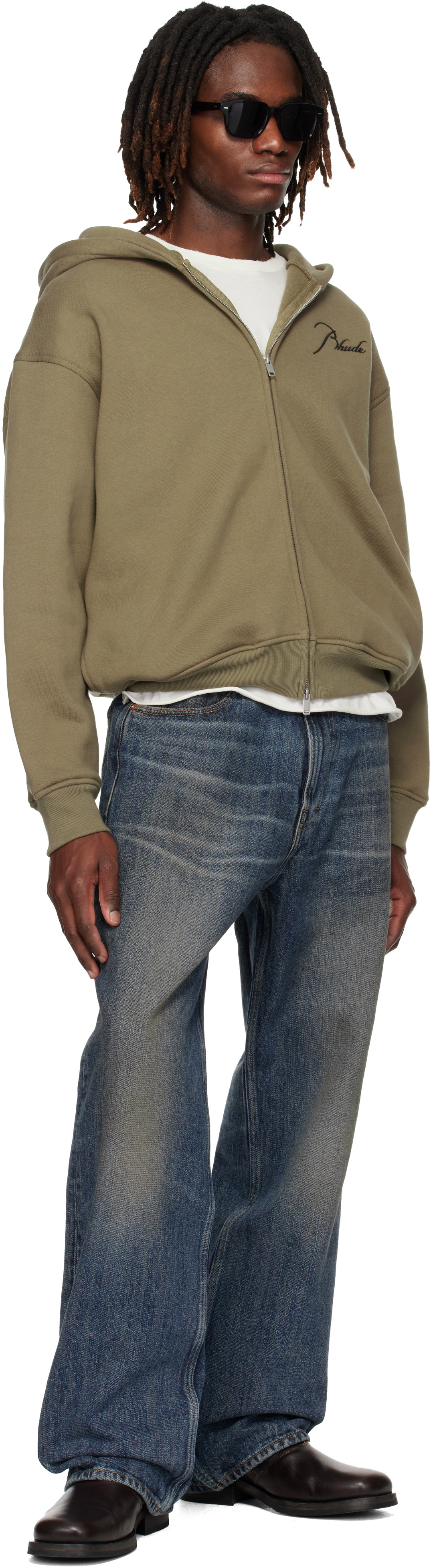 Rhude Khaki Classique Zip Up Hoodie