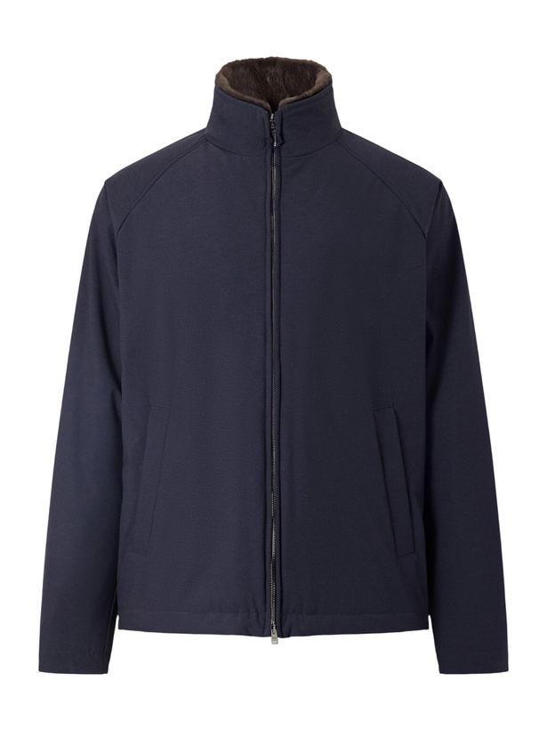 Photo: Herno - Faux Fur Trimmed Bomber Jacket - Blue