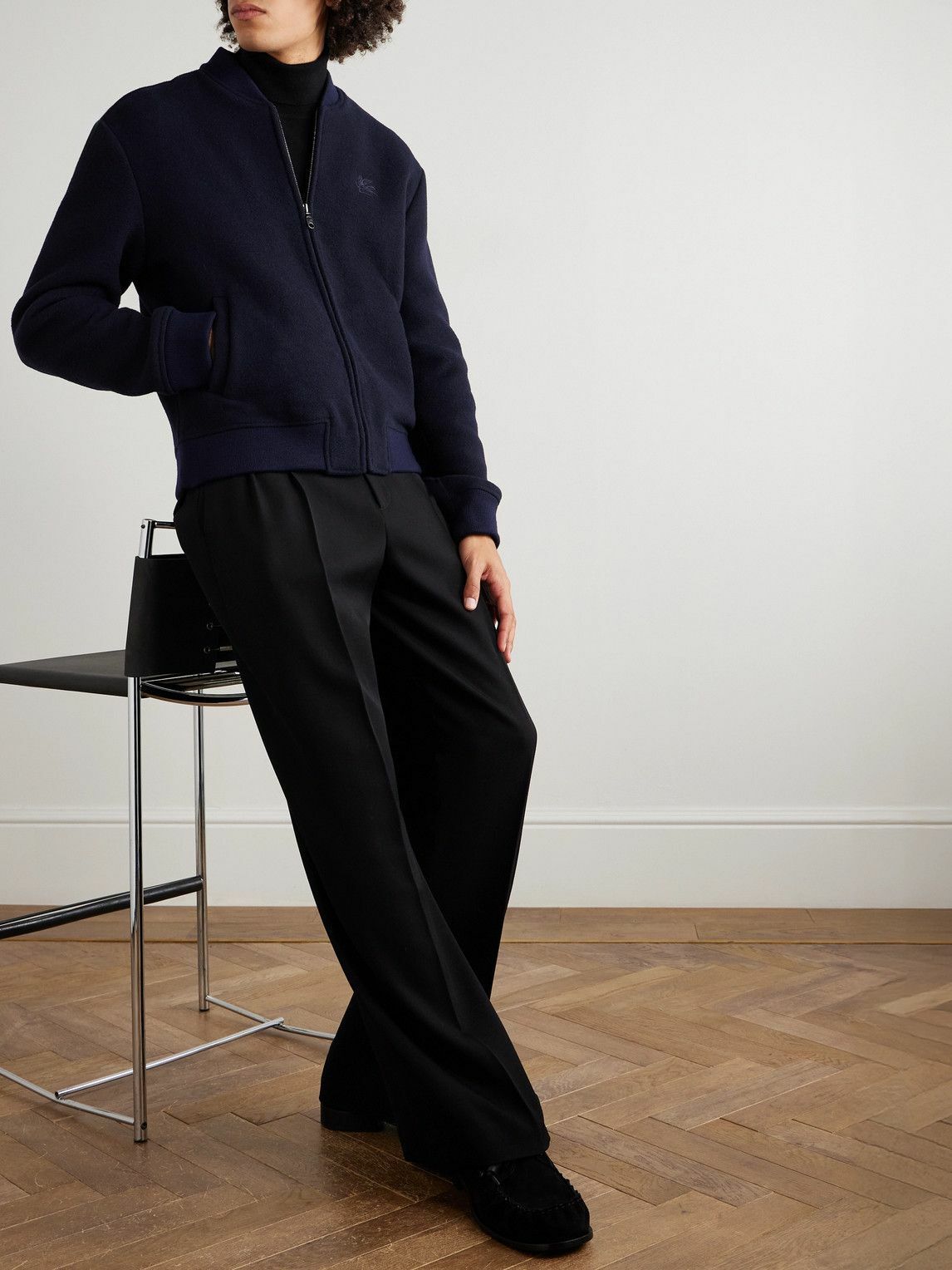 Etro - Logo-Embroidered Wool-Blend Bomber Jacket - Blue