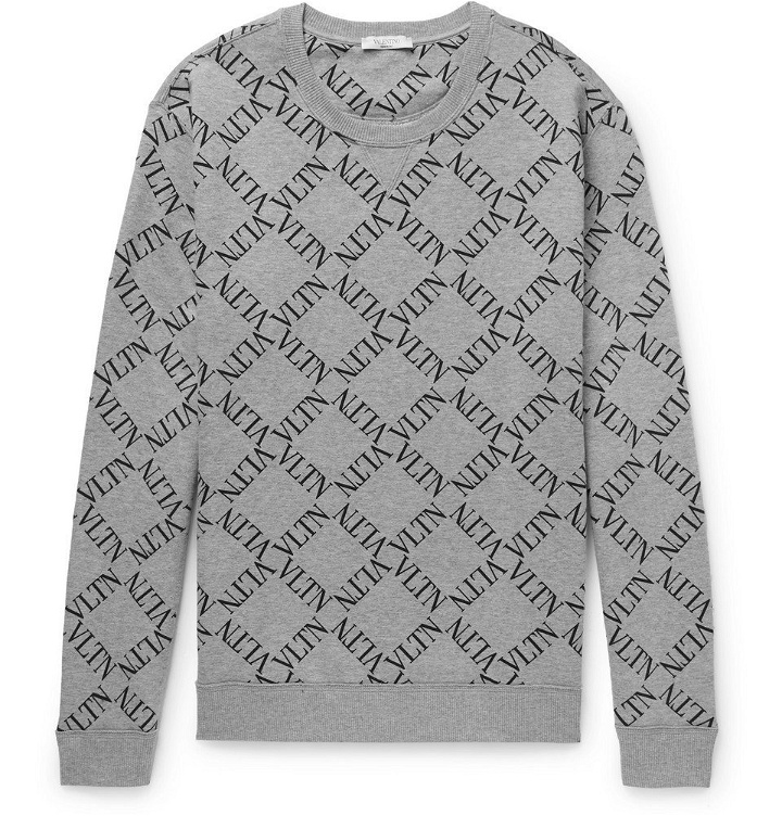 Photo: Valentino - Logo-Print Mélange Loopback Cotton-Blend Jersey Sweatshirt - Gray