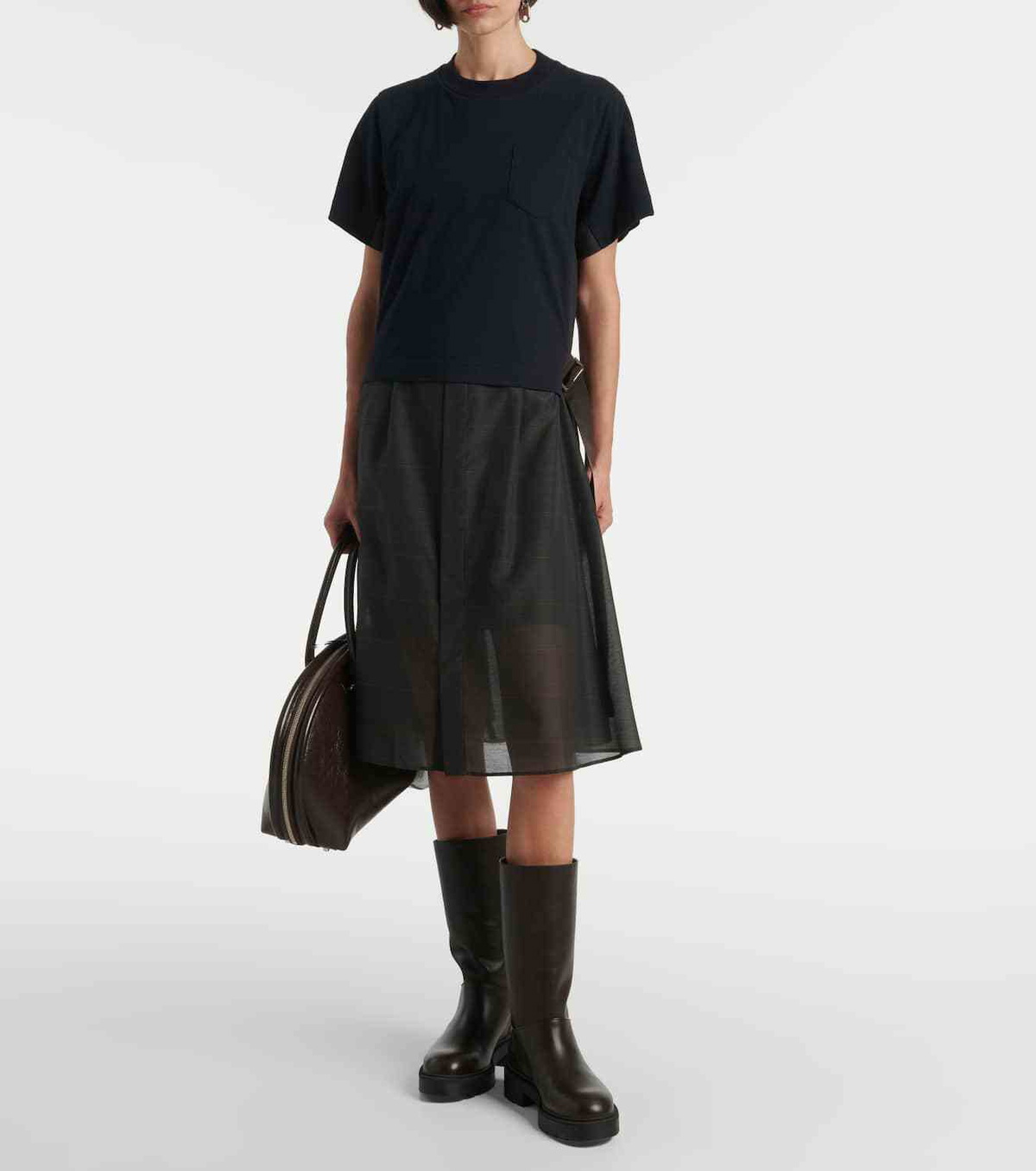 Sacai Jersey-paneled midi dress