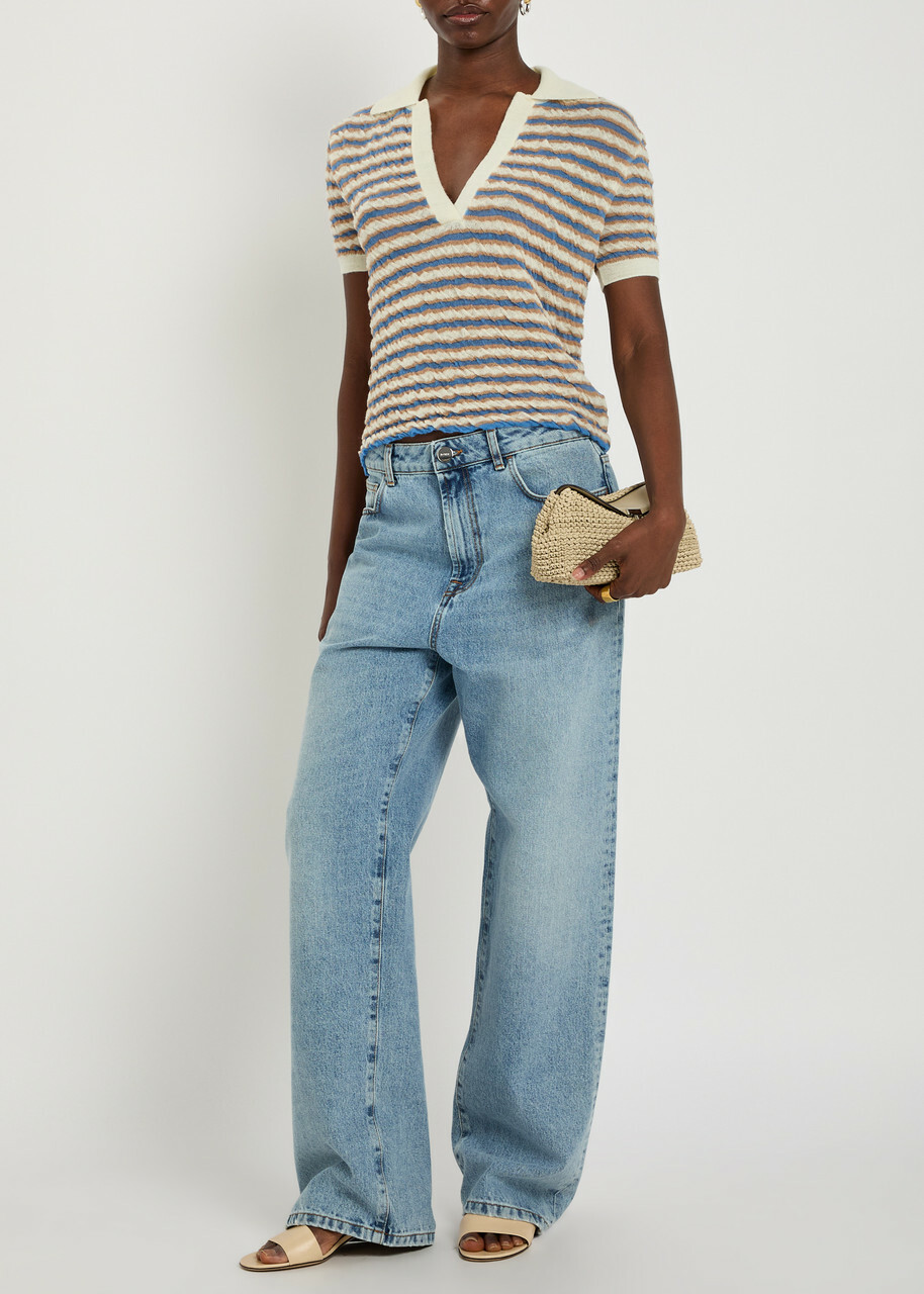 Bernadette Ophelia Striped Fine-knit Polo top Beige