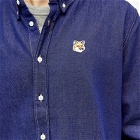 Maison Kitsuné Men's Fox Head Patch Button Down Denim Shirt in Indigo