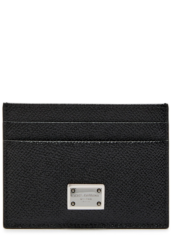 Photo: Dolce & Gabbana Logo Pebbled Leather Card Holder - Black - One Size