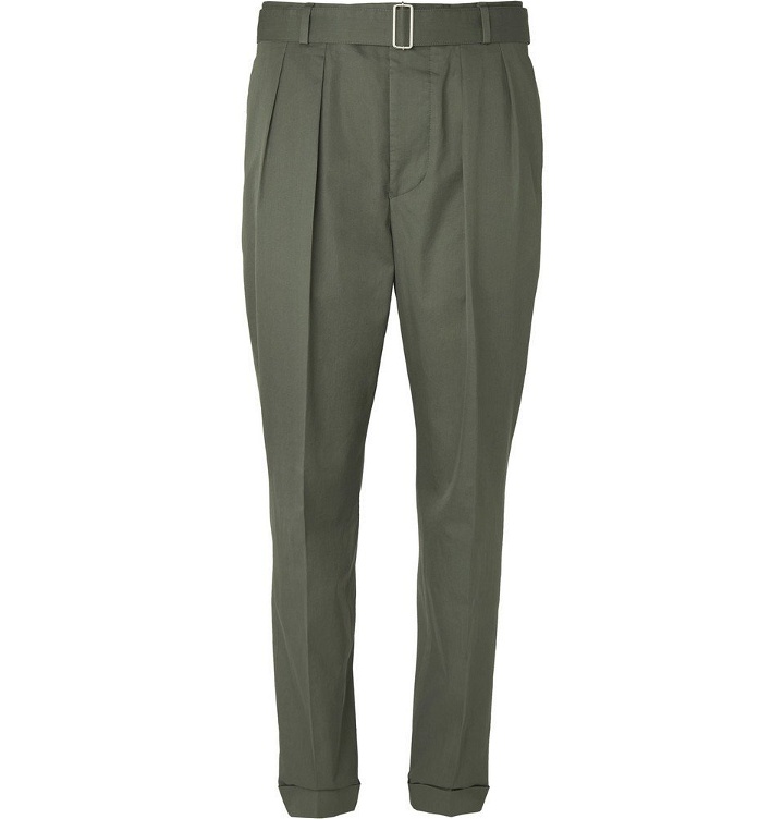 Photo: Officine Generale - Olive Tapered Pleated Washed Cotton-Twill Suit Trousers - Green