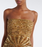 Là Fuori Embellished silk bustier dress