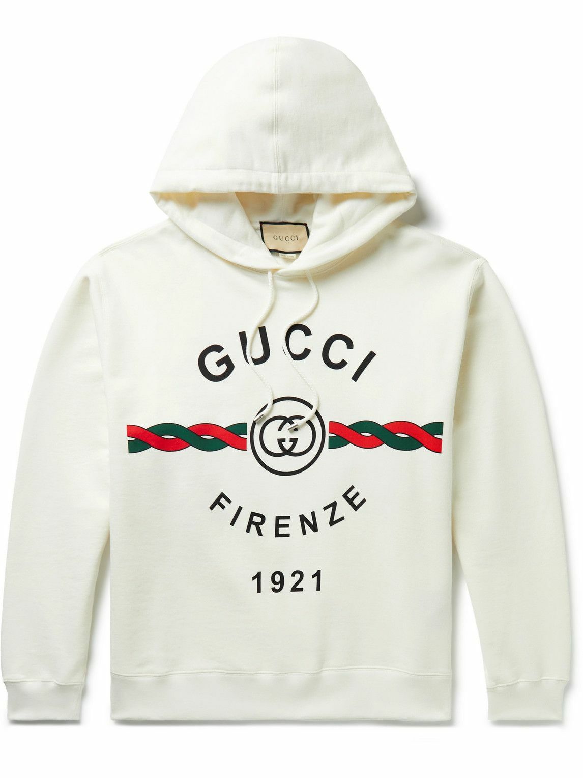 GUCCI - Logo-Print Cotton-Jersey Hoodie - White Gucci