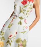 Oscar de la Renta Belted floral faille cocktail dress