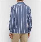 Beams F - Camp-Collar Striped Cotton-Poplin Shirt - Blue