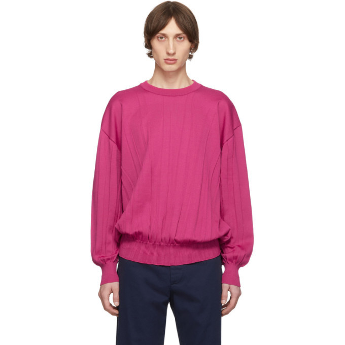 Issey Miyake Men Pink Wrinkle Knit Crewneck Sweater Issey Miyake Men