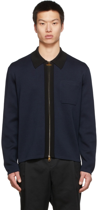 Photo: Dunhill Navy Silk Zip Cardigan