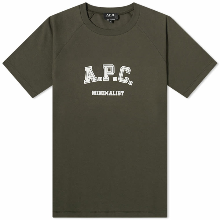Photo: A.P.C. Men's Coddie Varsity Logo T-Shirt in Military Khaki