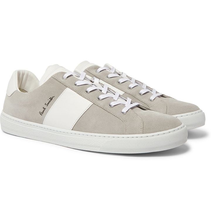 Photo: Paul Smith - Hansen Leather-Trimmed Suede Sneakers - Gray