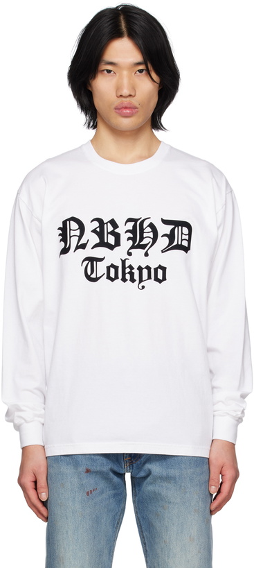 Photo: Neighborhood White Flocked Long Sleeve T-Shirt