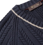 Loro Piana - Striped Cable-Knit Cotton and Silk-Blend Sweater - Blue